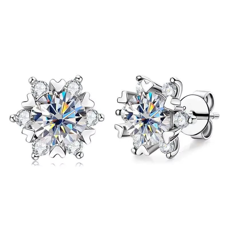 S925 Silver Moissanite Snowflake Earrings for Women - Elegant 6-Claw Design Ideal for Valentine's Day Gifts
