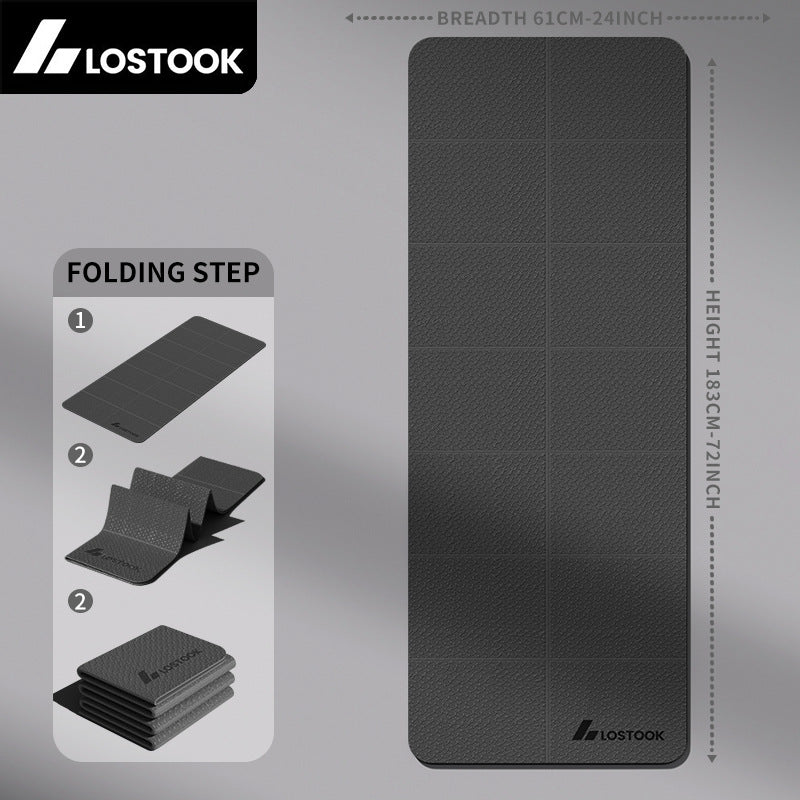 Zenithral thick foldable yoga mat with non-slip surface, shown folded and unfolded for home or gym use. Portable and comfortable.