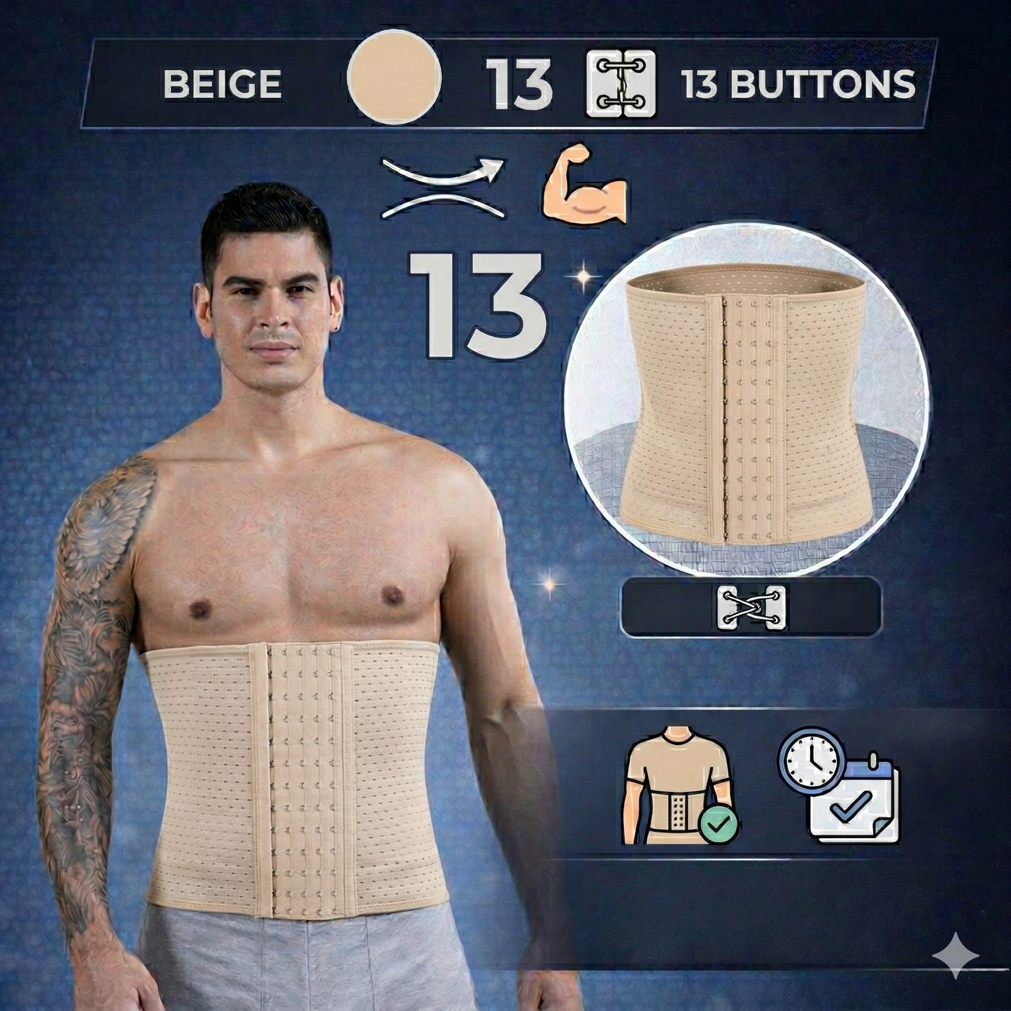 Men’s adjustable Zenithral abdominal support belt with breathable fabric and secure fastening for core support and comfort.