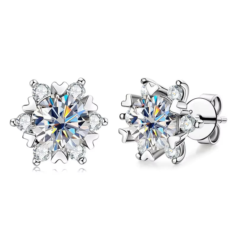 S925 Silver Moissanite Snowflake Earrings for Women - Elegant 6-Claw Design Ideal for Valentine's Day Gifts