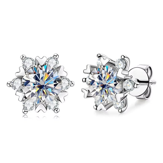 S925 Silver Moissanite Snowflake Earrings for Women - Elegant 6-Claw Design Ideal for Valentine's Day Gifts