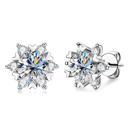 S925 Silver Moissanite Snowflake Earrings for Women - Elegant 6-Claw Design Ideal for Valentine's Day Gifts