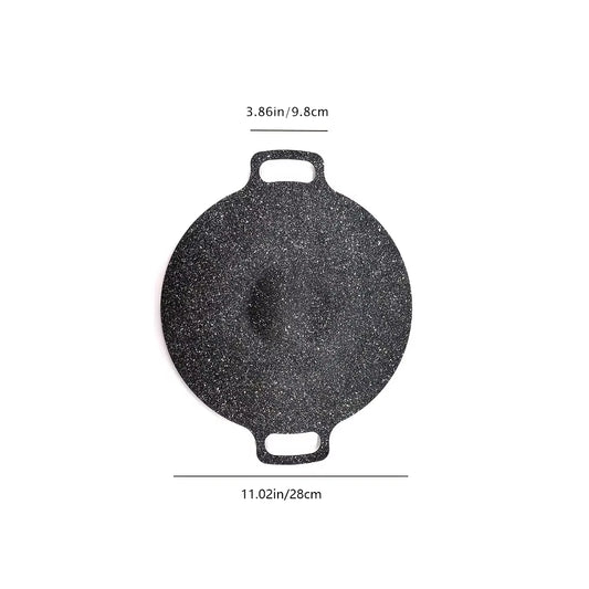 Cast Iron Non-Stick Round Roasting Pan with Double Handles for Korean BBQ and Griddling