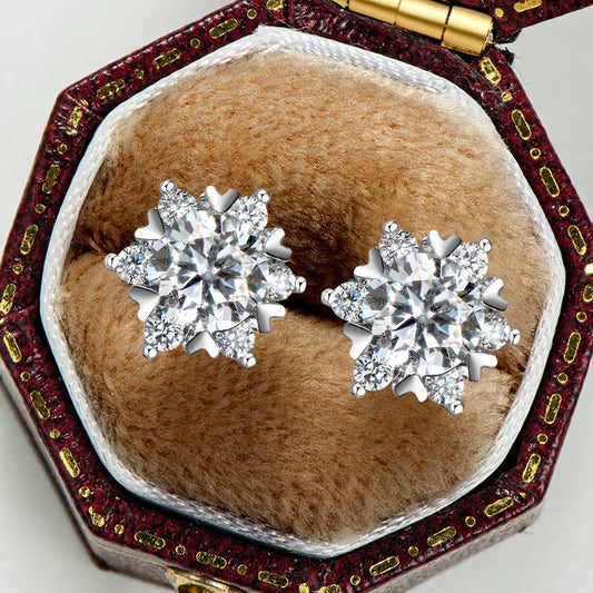 S925 Silver Moissanite Snowflake Earrings for Women - Elegant 6-Claw Design Ideal for Valentine's Day Gifts