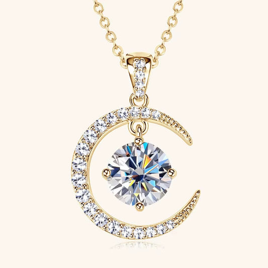 Luxury 2CT Moissanite Women's Necklace in 925 Sterling Silver with Star and Moon Pendant - D Color Fine Jewelry for Special Occasions