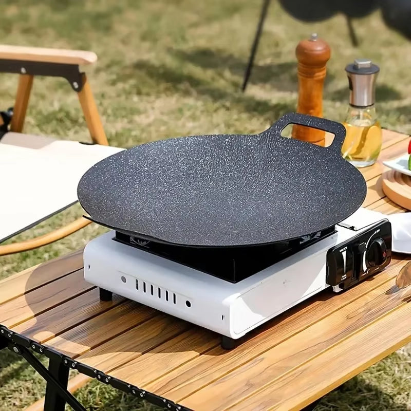 Cast Iron Non-Stick Round Roasting Pan with Double Handles for Korean BBQ and Griddling