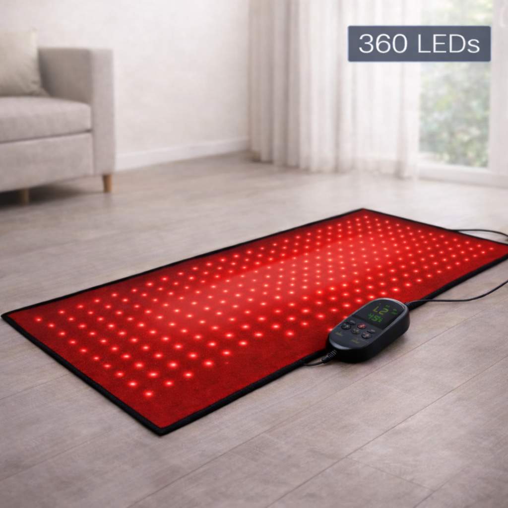 Full-body red light therapy mat by Zenithral with controller, designed for massage and skin rejuvenation.