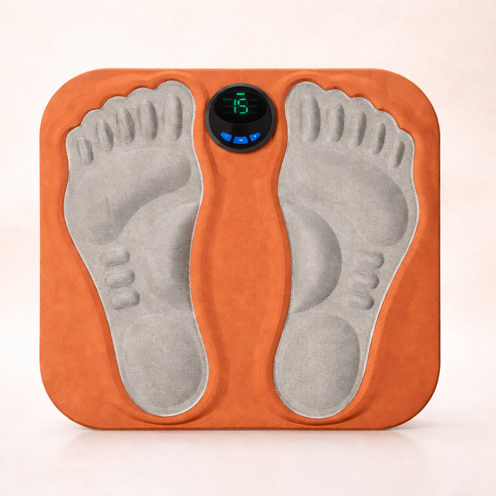 Zenithral EMS foot massage pad with remote, featuring massage and red light therapy for daily foot relief.