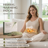 Zenithral Ginger & Mugwort herbal heat patch, showing the patch with herbal ingredients, designed for 12-hour comfort therapy