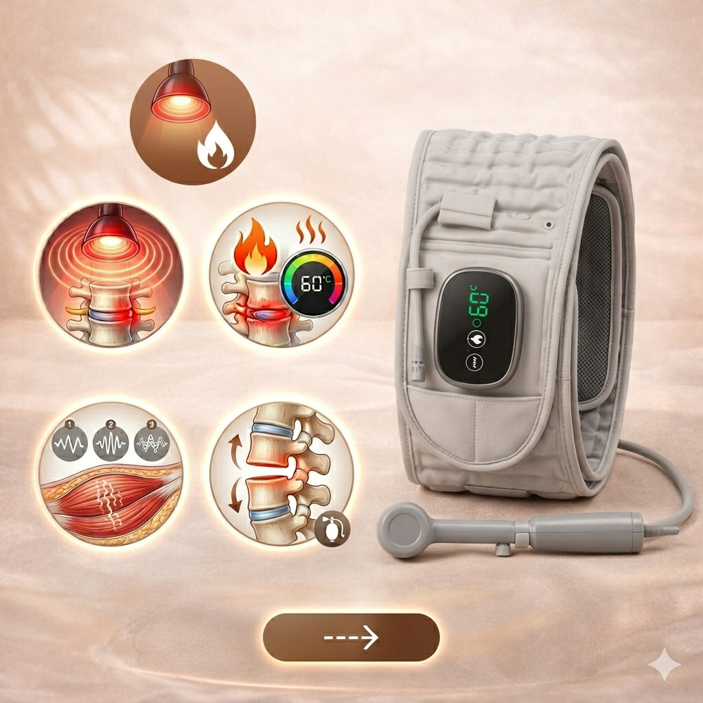 Red Light Therapy Back Belt by Zenithral featuring lumbar support, heat, and massage elements for pain relief and muscle relaxation.