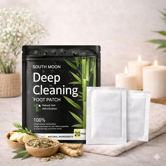 Zenithral Mugwort Herbal Foot Patches with bamboo vinegar and ginger, 10 or 20 pack, shown on feet for detoxification.