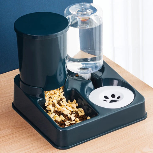 Automatic Cat Feeder and Water Dispenser Set - 2-in-1 Tilted Gravity Pet Food and Water Feeder