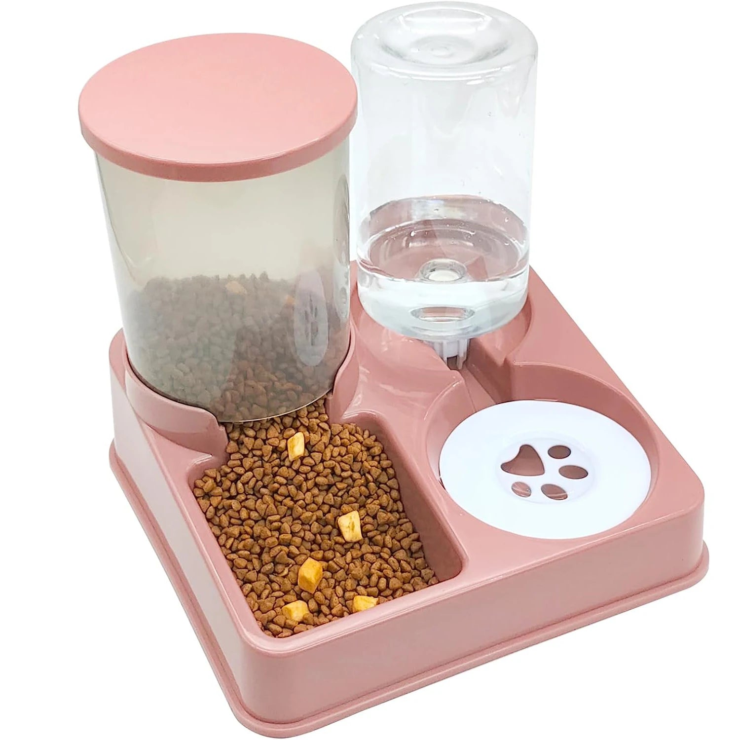 Automatic Cat Feeder and Water Dispenser Set - 2-in-1 Tilted Gravity Pet Food and Water Feeder