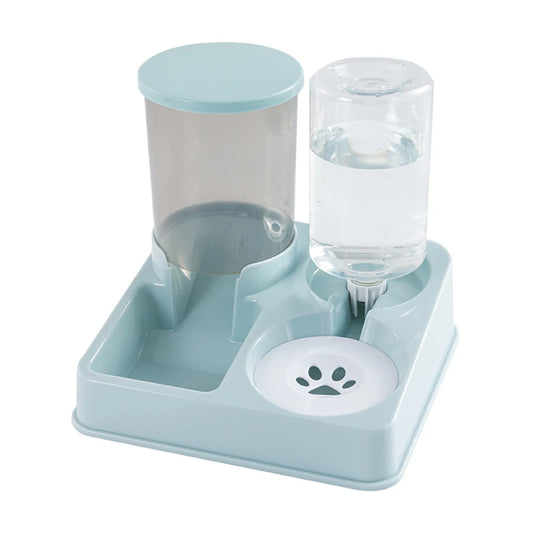 Automatic Cat Feeder and Water Dispenser Set - 2-in-1 Tilted Gravity Pet Food and Water Feeder