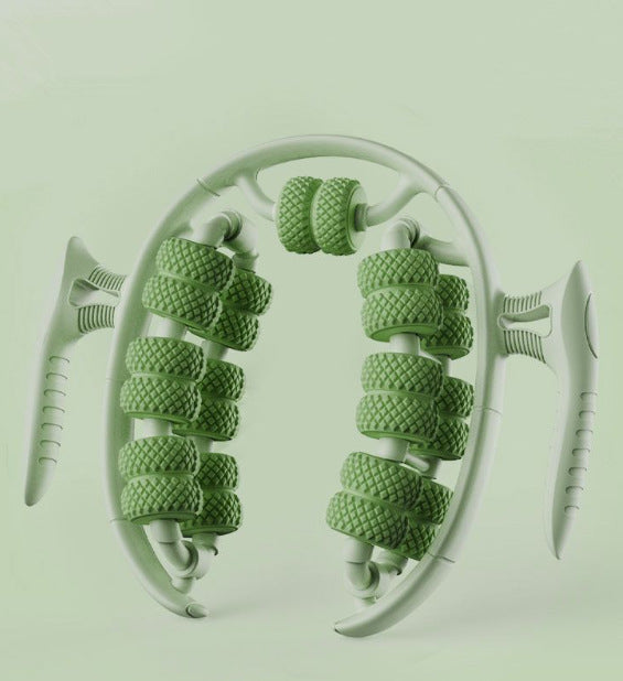 Zenithral body massage roller with red light therapy for lymphatic drainage and leg recovery, showing a close-up of the device.