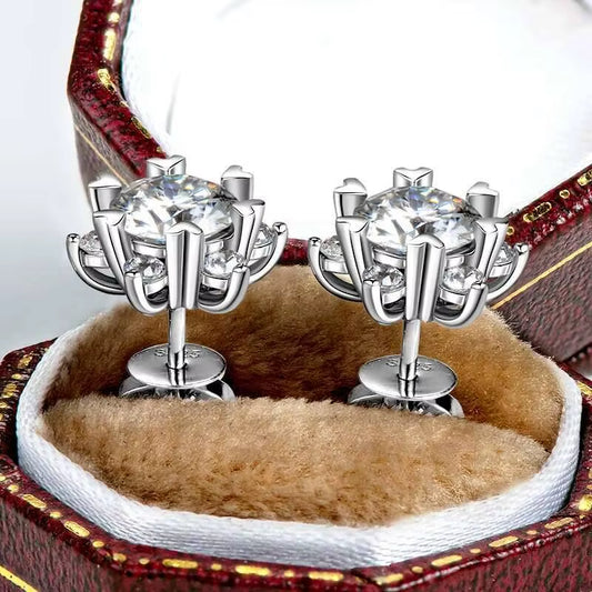 S925 Silver Moissanite Snowflake Earrings for Women - Elegant 6-Claw Design Ideal for Valentine's Day Gifts