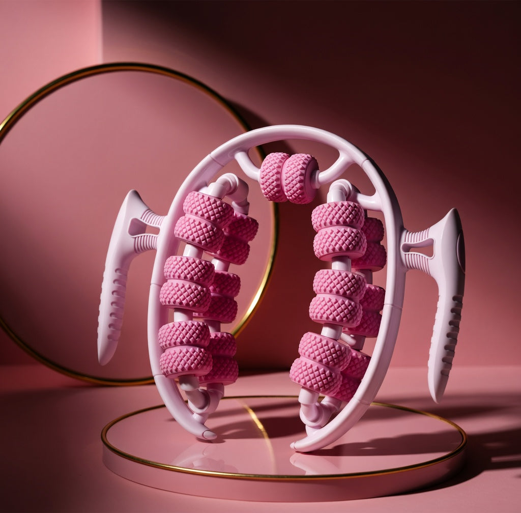 Zenithral body massage roller with red light therapy for lymphatic drainage and leg recovery, featuring ergonomic design and textured surface.