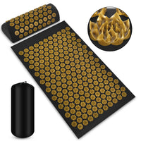 Zenithral acupressure mat and pillow set for muscle relief and deep relaxation, shown with massage and red light therapy equipment.