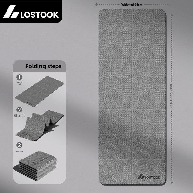 Zenithral thick foldable yoga mat with non-slip surface, shown folded with textured surface for home and gym workouts.